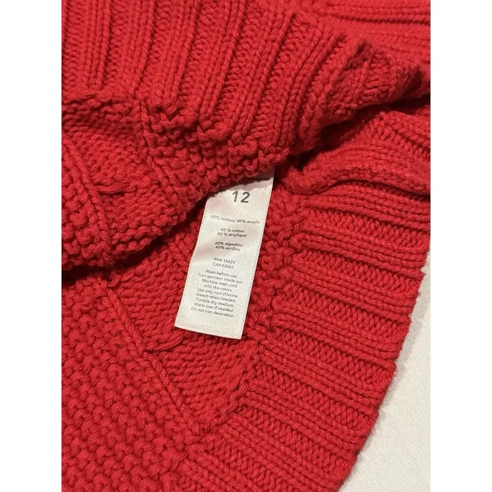 Carter's Girls Red Knit Cable Turtleneck Cape Sweater Size 12 Cotton Blend